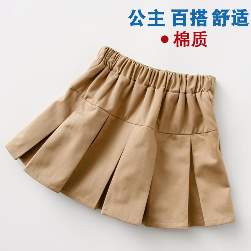 女童短裙半身裙夏裝新款學院風洋氣百褶公主裙學生卡其色校服裙子