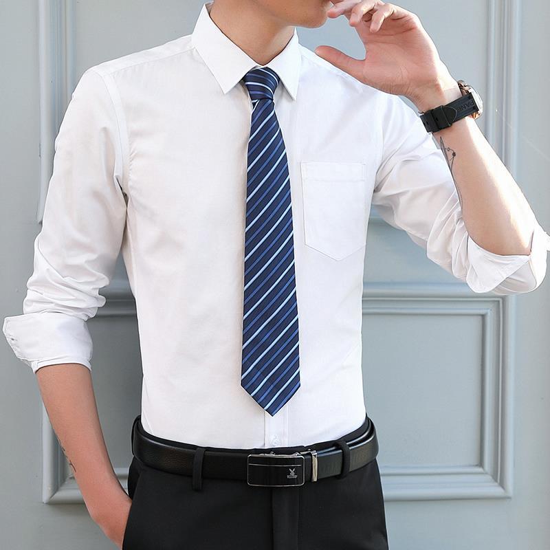 春夏白衬衫衣男长袖韩版防皱工作服黑村杉商务帅气口袋正装ls衬衣