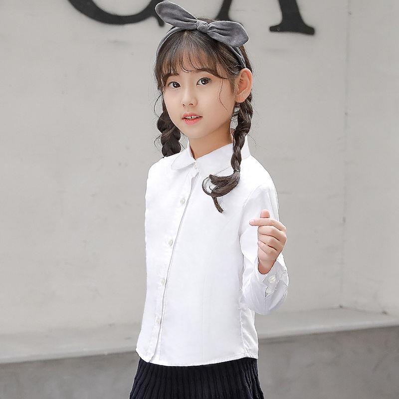 新款男童女童白衬衫儿童长袖纯棉白色衬衣中大童小学生校服演出服