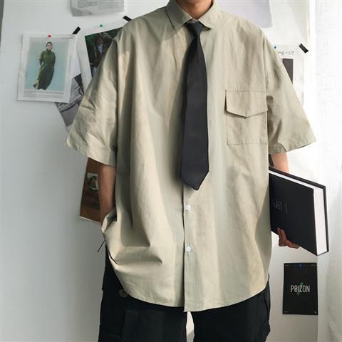 Hong Kong style tie dK uniform shirt male Korean version loose five-point sleeve college style jk shirt female mid-sleeve graduation class uniform