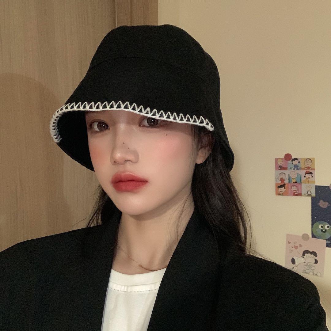 Ins small crowd net red same black fisherman's hat female summer Chaozhou people sunscreen soft girl Bucket Hat