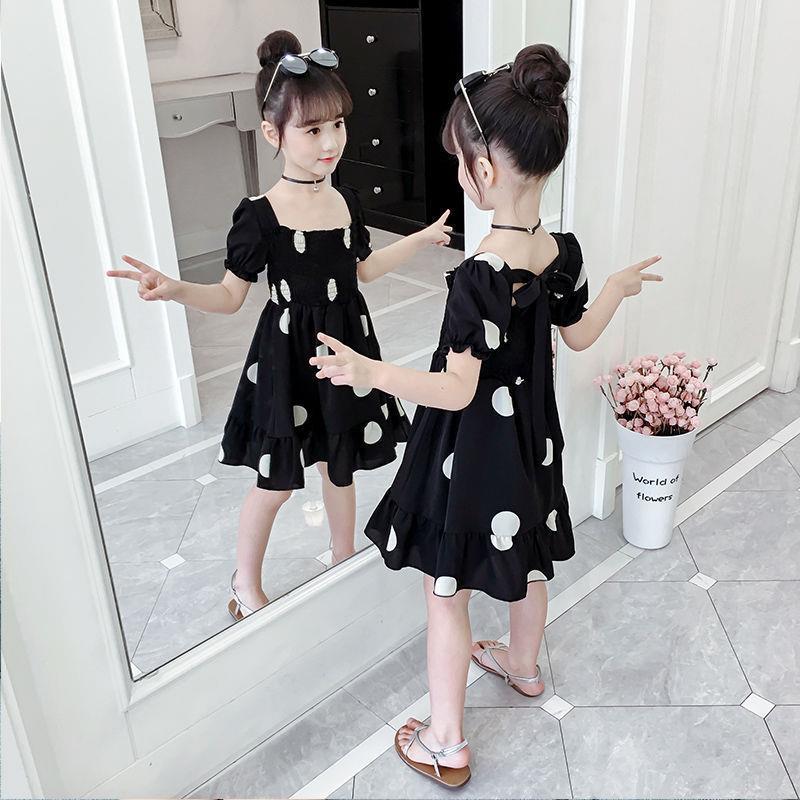 Girls' Chiffon Dress 2020 summer new style foreign style children's doll collar little girl dot print princess skirt