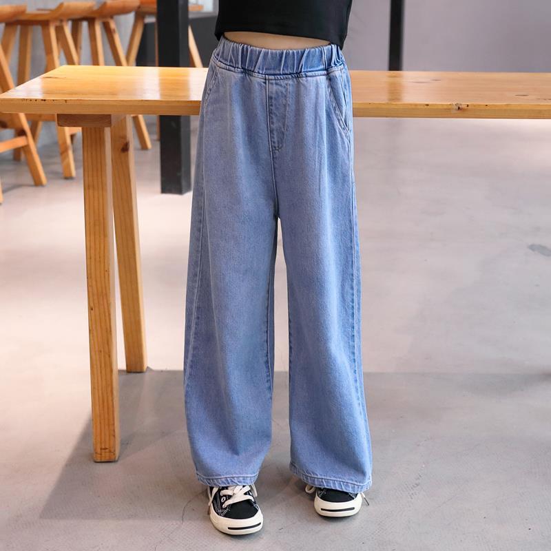 Girls' jeans 2020 summer wear new Korean version of middle and large children's straight tube wide leg loose pants foreign style fashionable pants