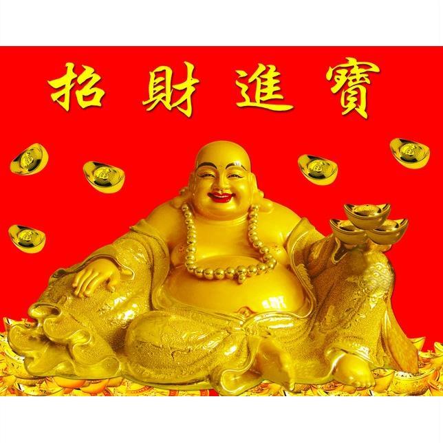 佛教画像招财笑佛像大肚弥勒佛图像挂画客厅画像相纸双面塑封