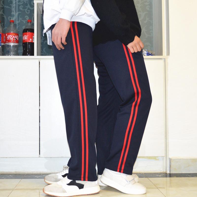 春夏小學生兩道槓校服褲子雙紅槓校褲運動褲男女初高中生長褲新品