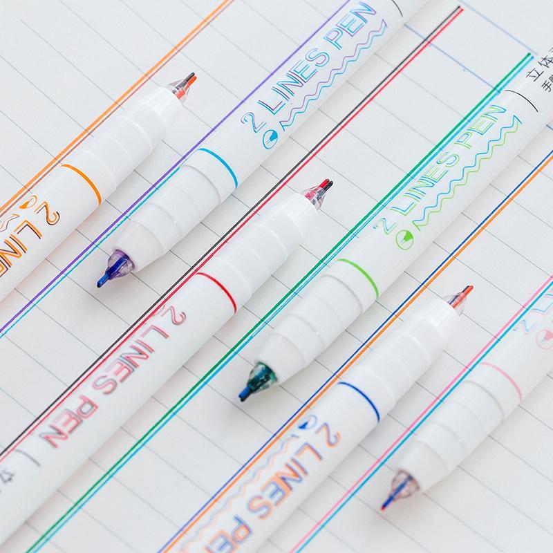 集物社立体双线笔手帐笔梦幻12色学生用双色轮廓重点记号笔套装
