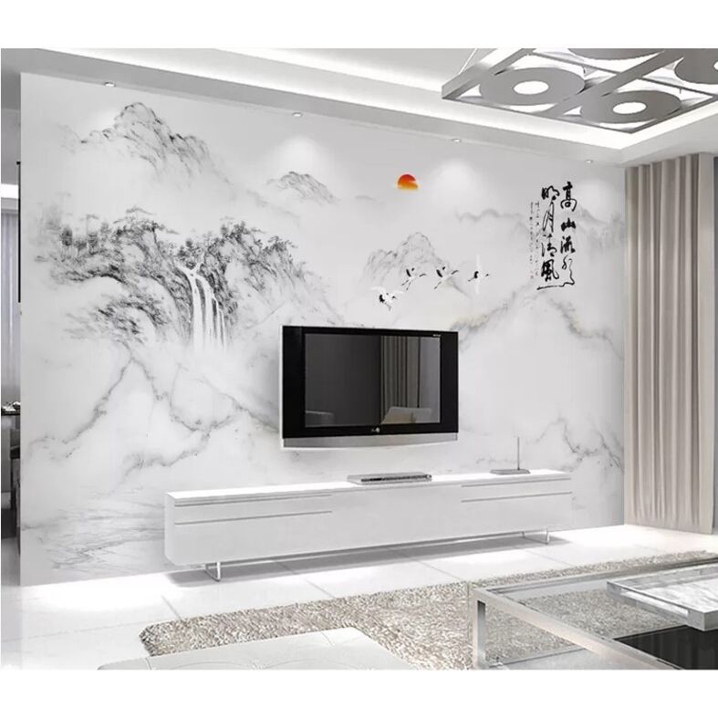客厅简约素雅 瓷砖背景墙现代欧式微晶石电视背景墙3d立体壁画