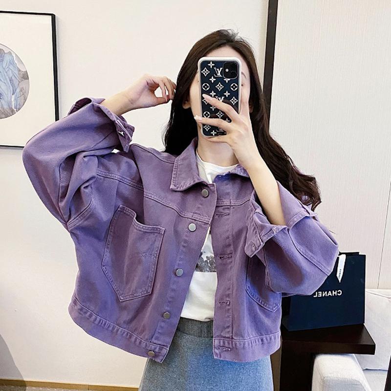 Purple denim casual jacket female design sense all-match spring and autumn new spring and autumn Korean version loose short top