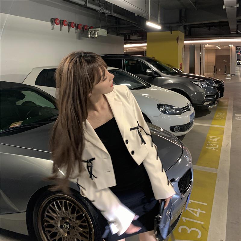 西裝外套女夏薄款港味2023新款設計感蝴蝶結長袖防曬衣短款上衣潮