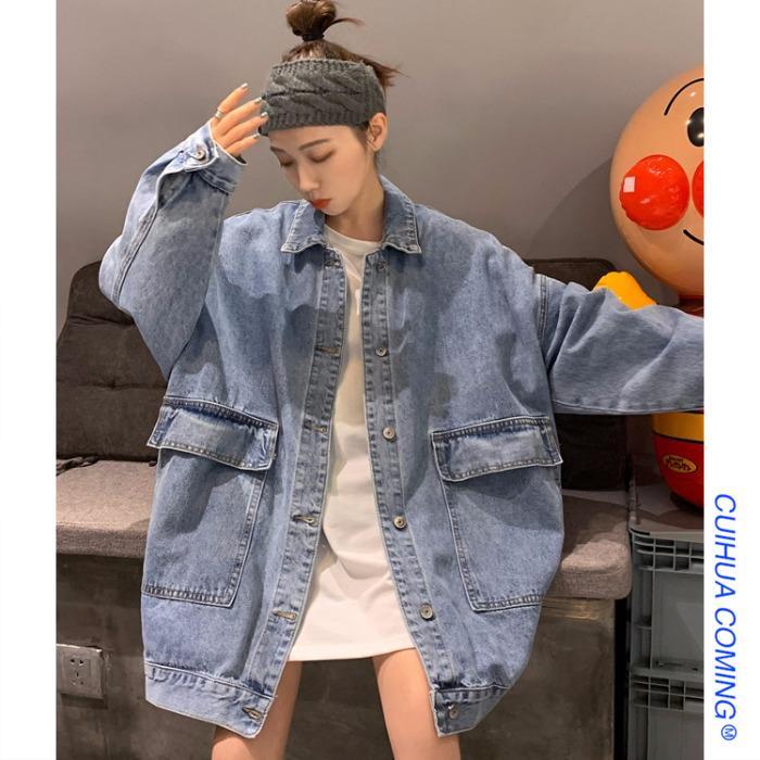 Spring and autumn new student Korean version loose jacket net red denim jacket female Harajuku tooling top ins tide