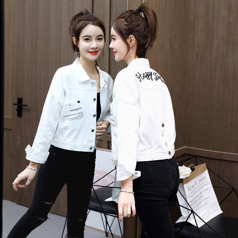 Embroidered denim jacket female short section spring and autumn new Korean version loose student small jacket all-match tops
