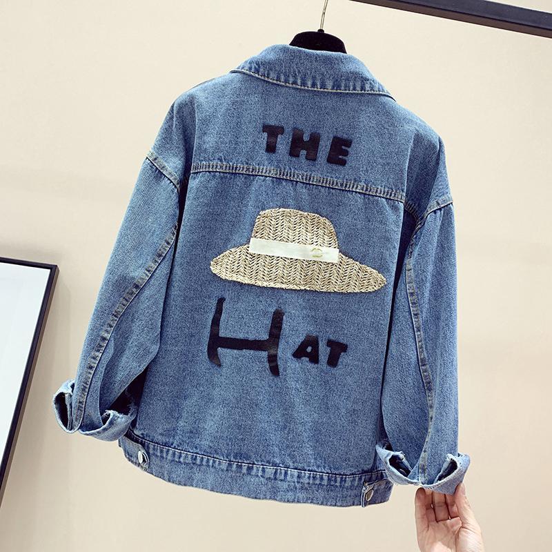 Net red embroidered denim jacket female loose BF Korean version new spring and autumn short jacket fashion student top female