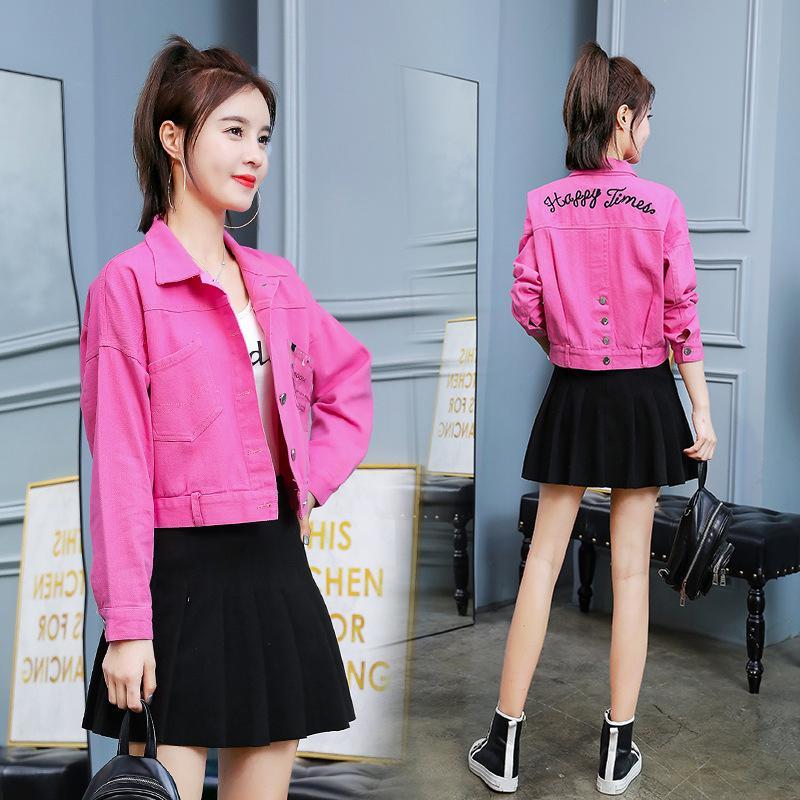 Fashion embroidered trendy denim jacket female Korean version loose short section student small new temperament Baita