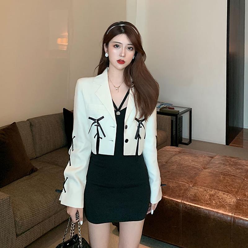 薄款小西裝外套女2023新款夏季網紅設計感蝴蝶結長袖百搭短款上衣