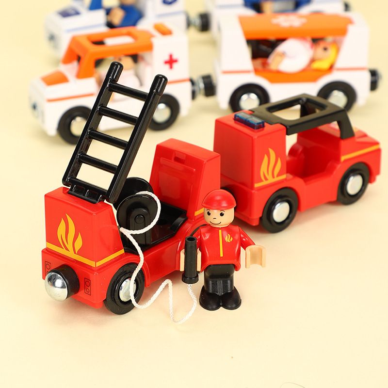 多功能磁性小车声光消防车救护车警车工程车玩具兼容全部木质轨道