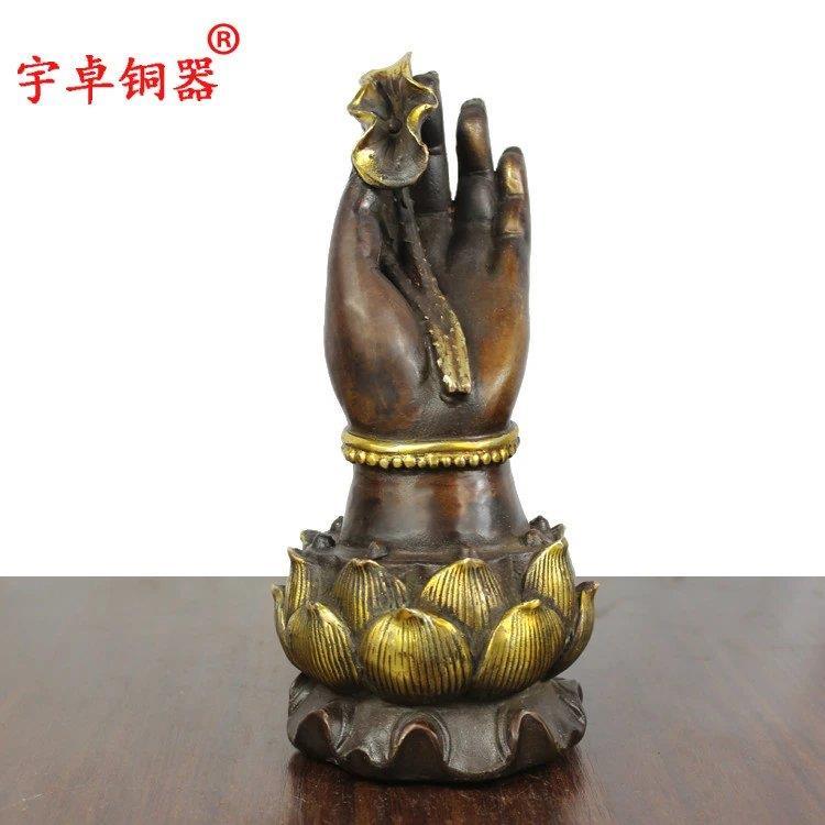 宇卓铜器纯铜佛手黄铜佛手托如意铜佛手托荷叶如意工艺品摆件