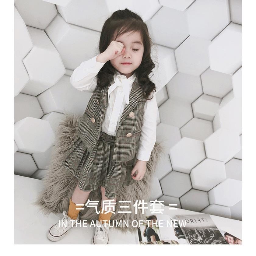 New style children's western-style casual suit 2020 spring and autumn dress girl's shirt vest skirt baby three-piece trendy