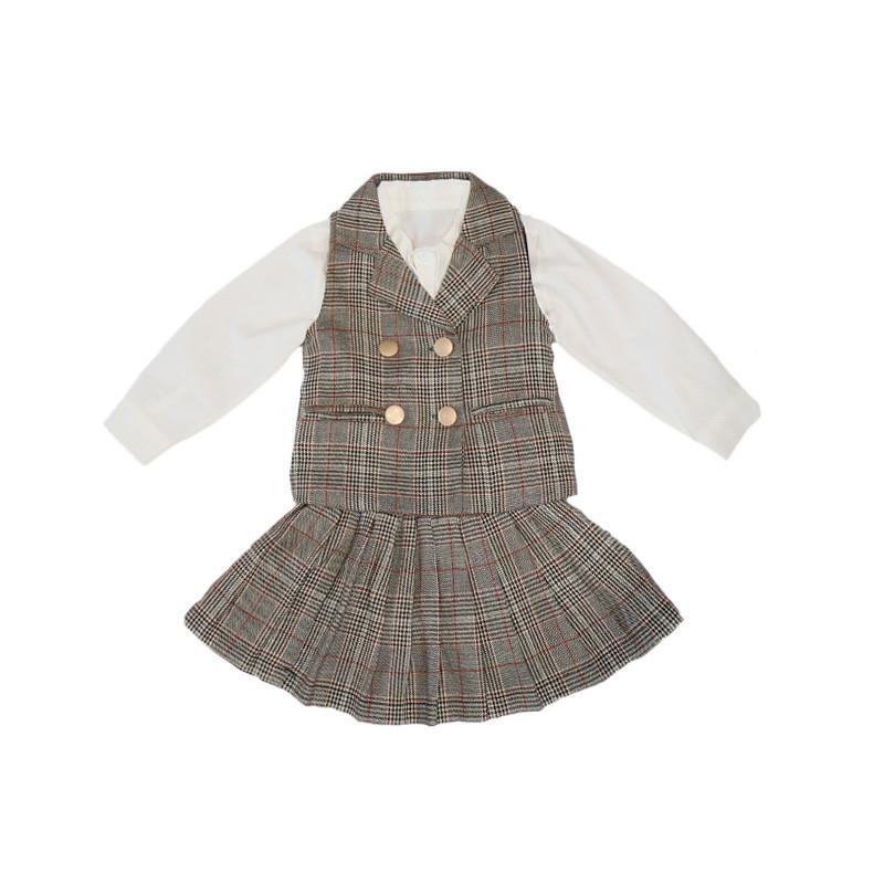New style children's western-style casual suit 2020 spring and autumn dress girl's shirt vest skirt baby three-piece trendy