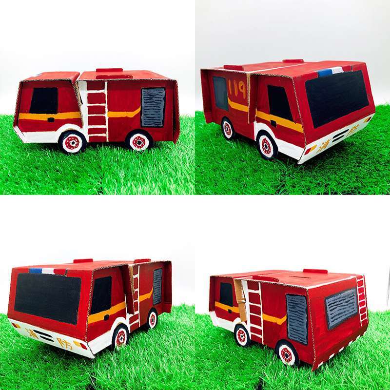 纸质小模型消防车幼儿园作业手工制作diy涂鸦上色儿童环保玩具