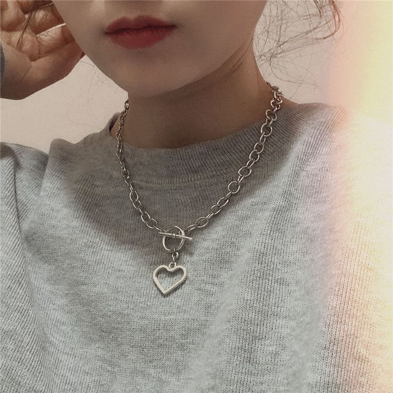 New Retro punk European and American ins blogger LOVE PENDANT Metal exaggerated thick chain hip-hop Necklace