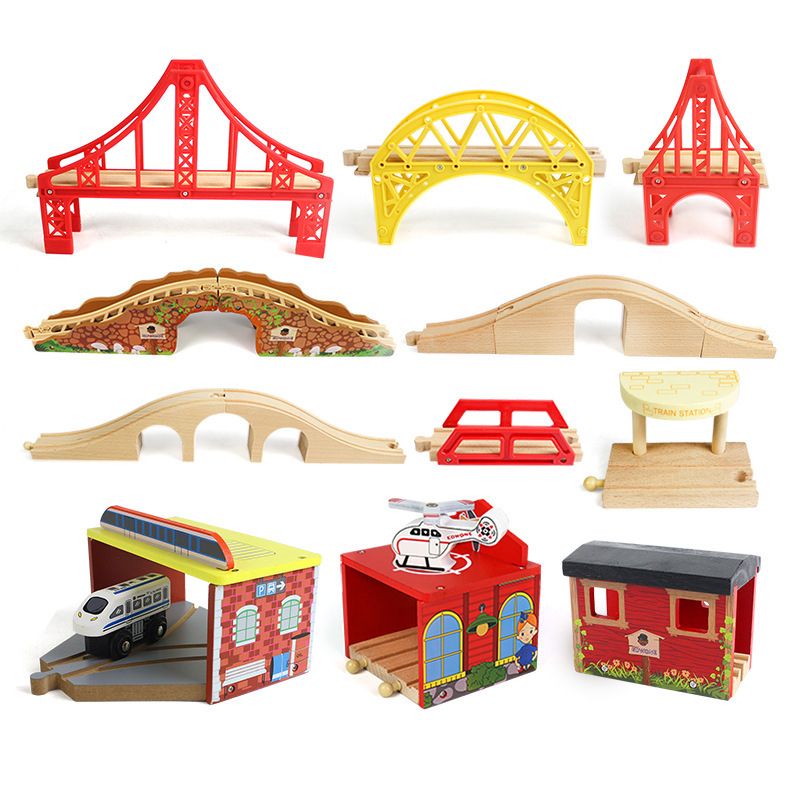 EDWONE木质轨道小火车木轨道场景桥车库机房木制玩具拼装儿童玩具