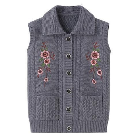 Middle-aged and elderly women's vest spring and autumn dress grandma's vest shoulder embroidery elderly winter vest vest lapel old lady vest