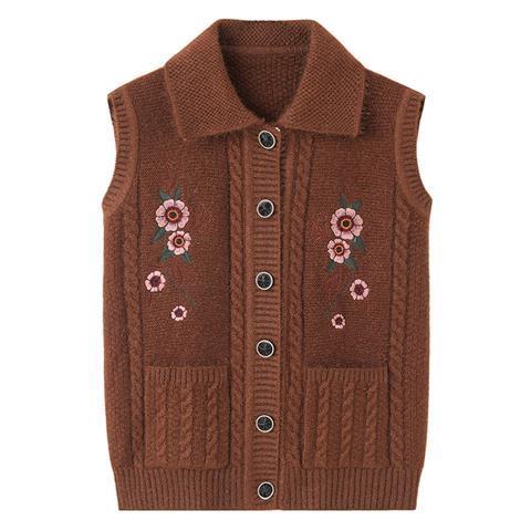 Middle-aged and elderly women's vest spring and autumn dress grandma's vest shoulder embroidery elderly winter vest vest lapel old lady vest