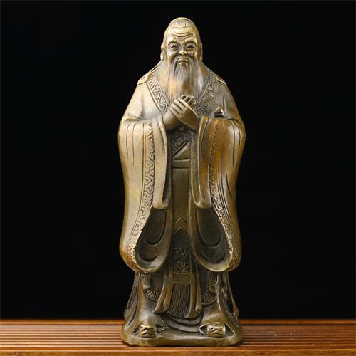 孔子纯铜孔子孔圣人仿古做旧纯铜孔子铜像纯铜工艺品摆件仿古铜器