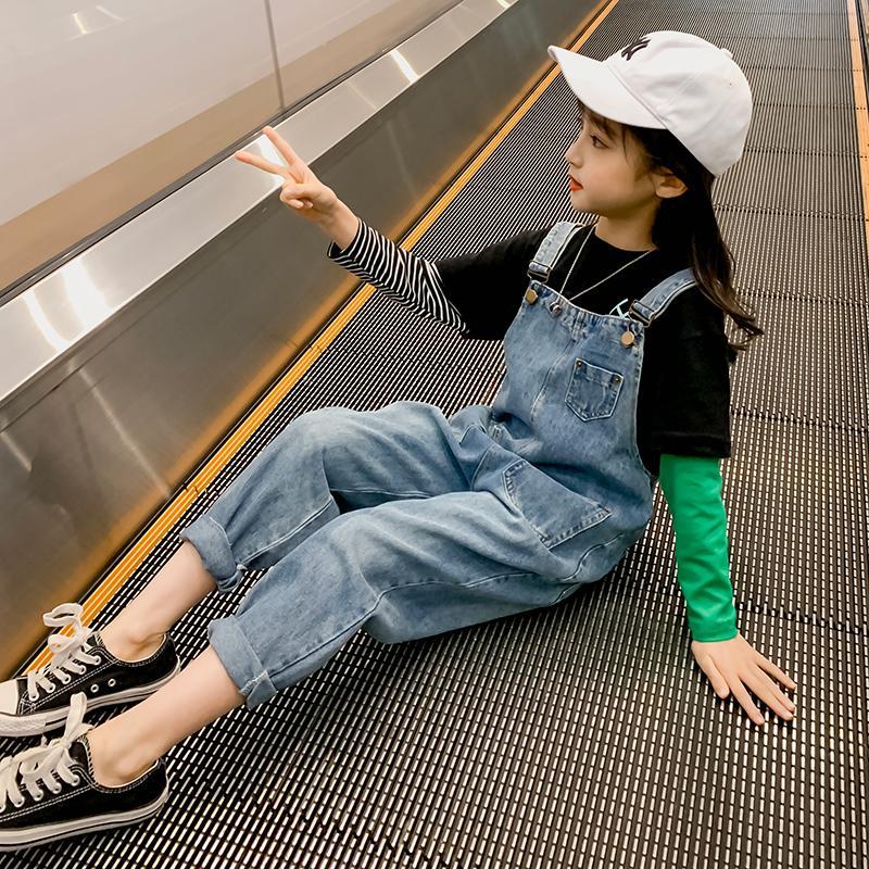 女童2023年秋季新款韓版中大兒童裝親子洋氣褲子長褲牛仔背帶褲潮