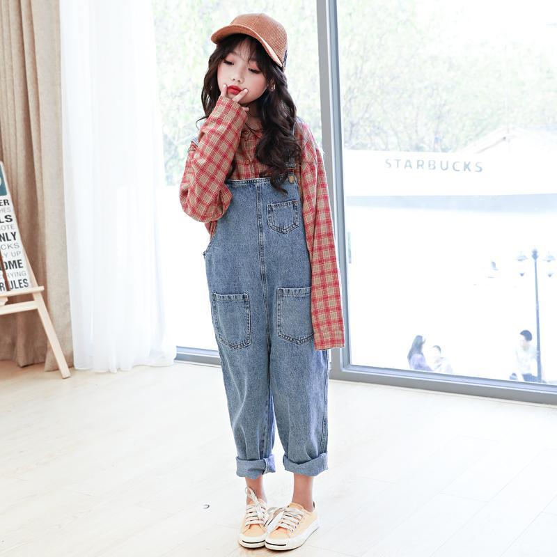 女童牛仔褲2023新款春季韓版中大童春秋洋氣寬鬆長褲女孩背帶褲春