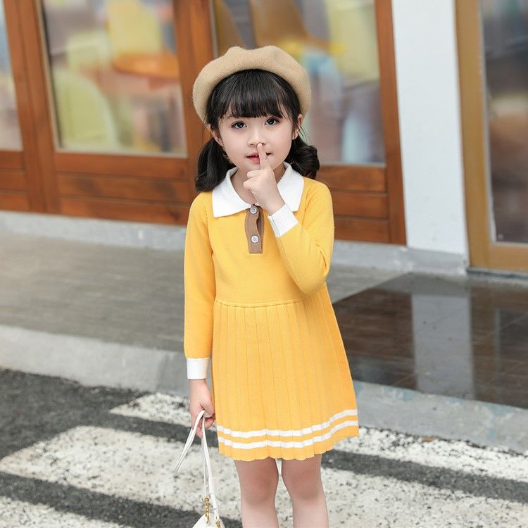 女童針織連衣裙秋冬2022新款小女孩毛衣毛線裙子超洋氣網紅童裝