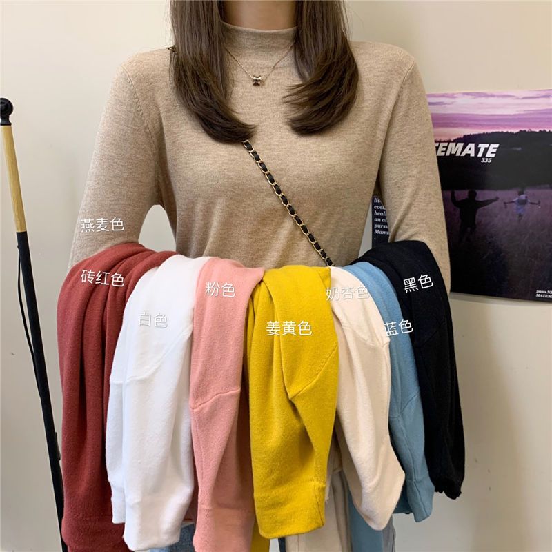 Half high collar with top and long sleeve sweater for women's autumn and winter