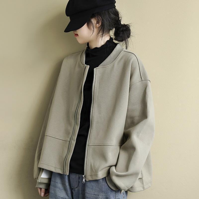 Large size spring and autumn women's new short coat women's trendy ins autumn and winter spring tops women's baseball uniform sweater loose