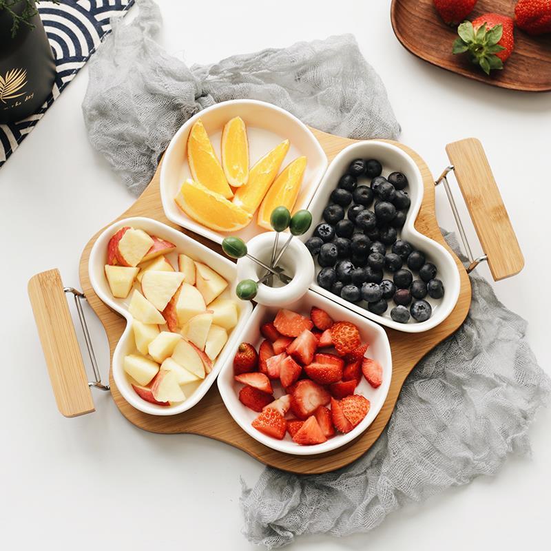 北欧创意陶瓷水果拼盘现代客厅水果盘甜点盘干果点心盘分格糖果篮