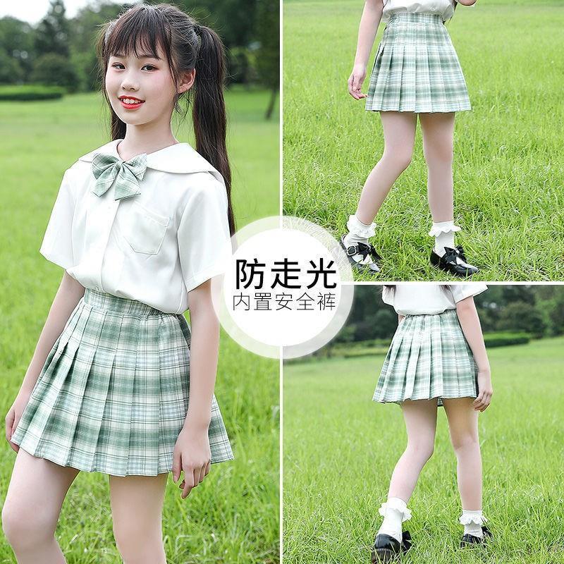 女童半身裙夏天jk制服12岁10儿童学院风格子百褶裙中大童短裙9岁