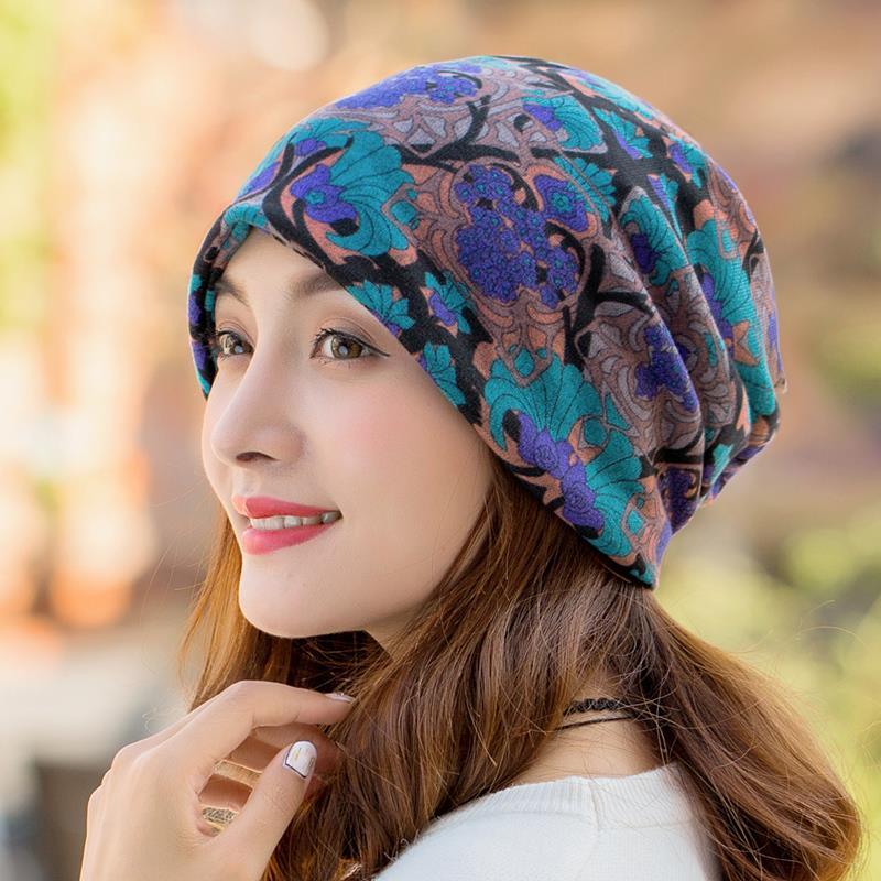 Hat girl spring and autumn Korean version multi use headband cap cap winter cover cap neck cover cap printing pile cap ear cap