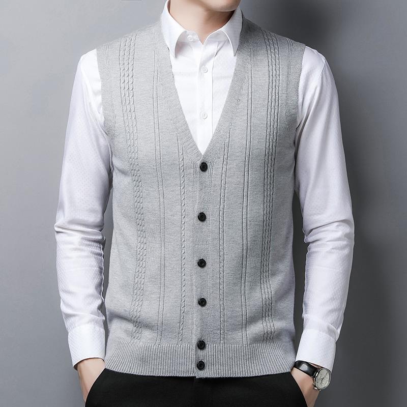 Spring, autumn and winter men's cardigan sweater vest Korean style trendy suit vest lapel knitted sleeveless waistcoat hair vest
