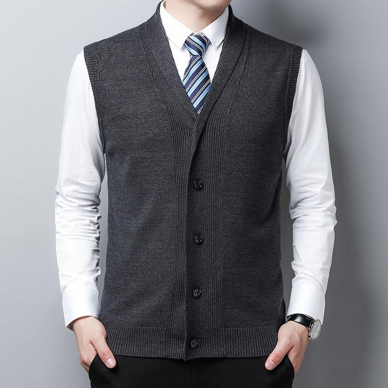 Spring, autumn and winter men's cardigan sweater vest Korean style trendy suit vest lapel knitted sleeveless waistcoat hair vest