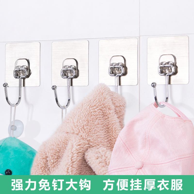 Punch-free clothes hook creative kitchen door stainless steel cabinet seamless magic strong transparent hook sticky hook