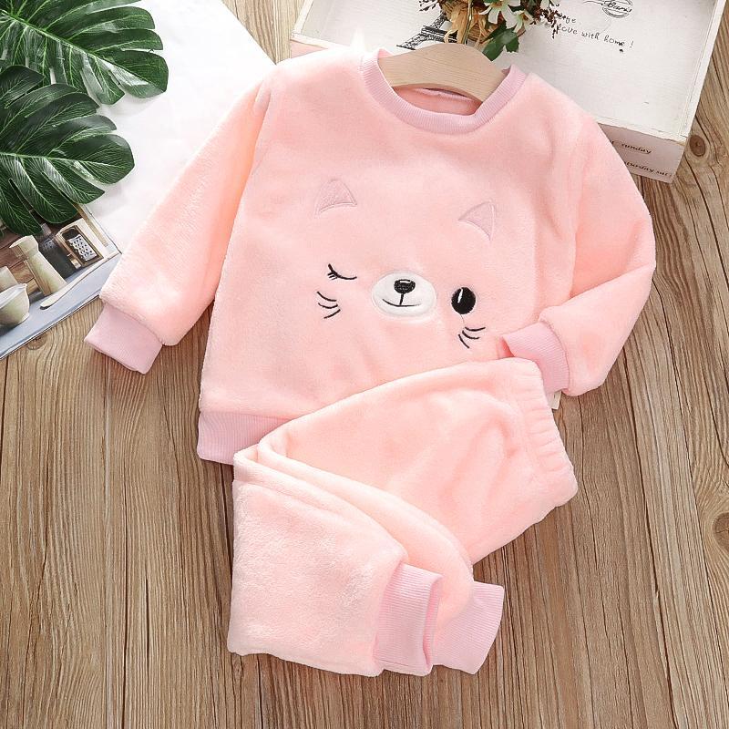 Girls baby home clothes set baby children's clothes boys autumn and winter flannel pajamas children's winter clothes two-piece set