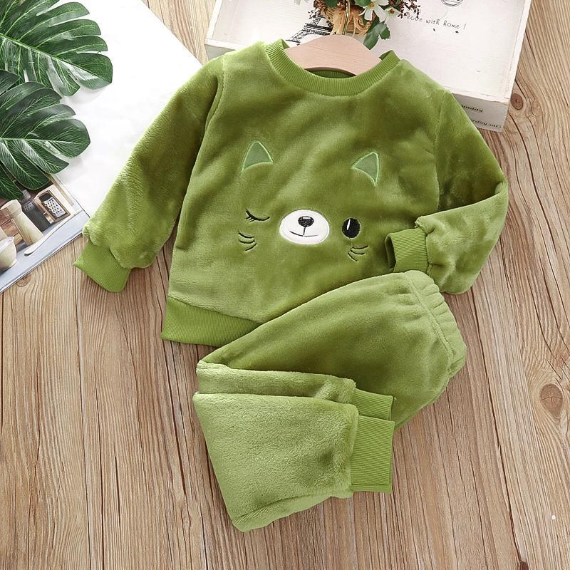 Girls baby home clothes set baby children's clothes boys autumn and winter flannel pajamas children's winter clothes two-piece set