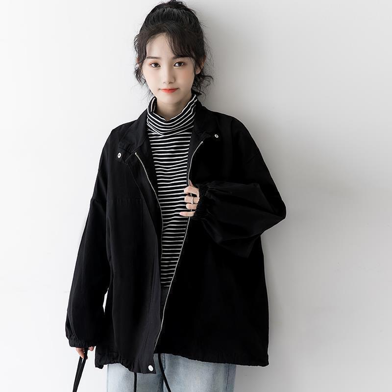 Autumn 2020 new coat women loose Korean student casual work wear BF retro port Style Long Sleeve Black Jacket