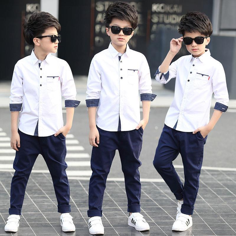 Boys' shirts and girls' white shirts, long sleeves, new children's school uniforms, class uniforms, pure cotton spring clothes, student tops, trendy