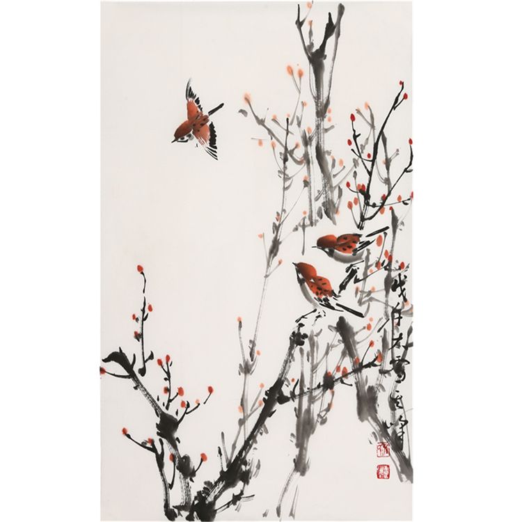 名人孙其峰国画精品二尺花鸟纯手绘写意书画作品赠合影荣宝斋证书