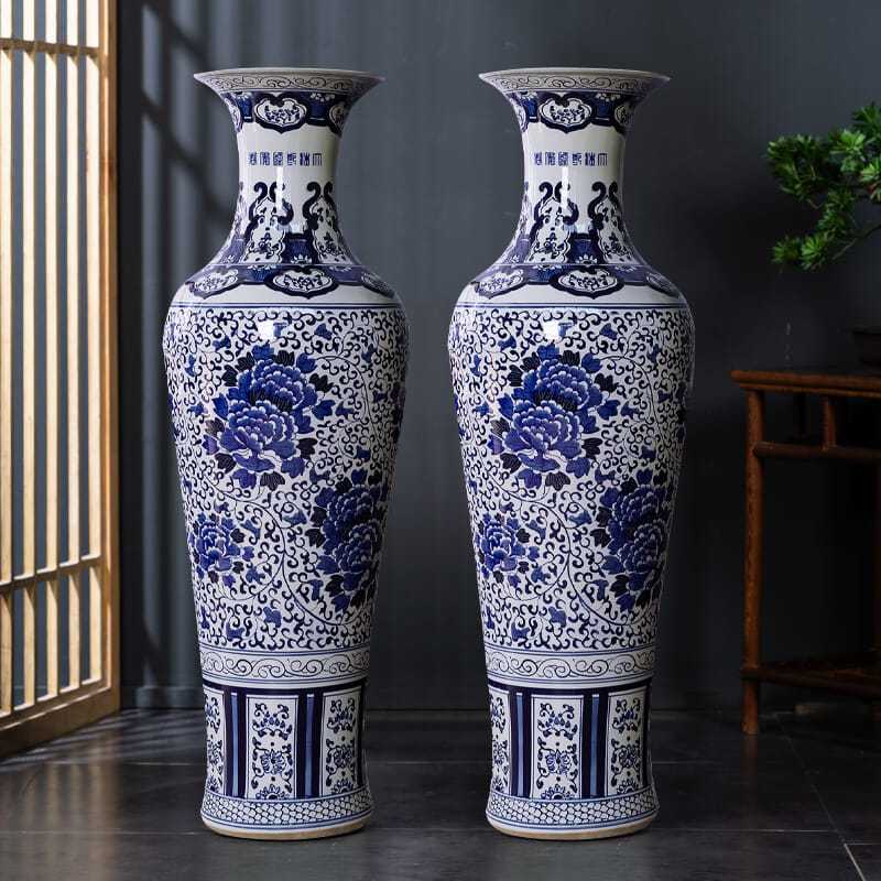 景德镇陶瓷器仿古手绘青花瓷落地大花瓶客厅酒店中式摆件大号特大
