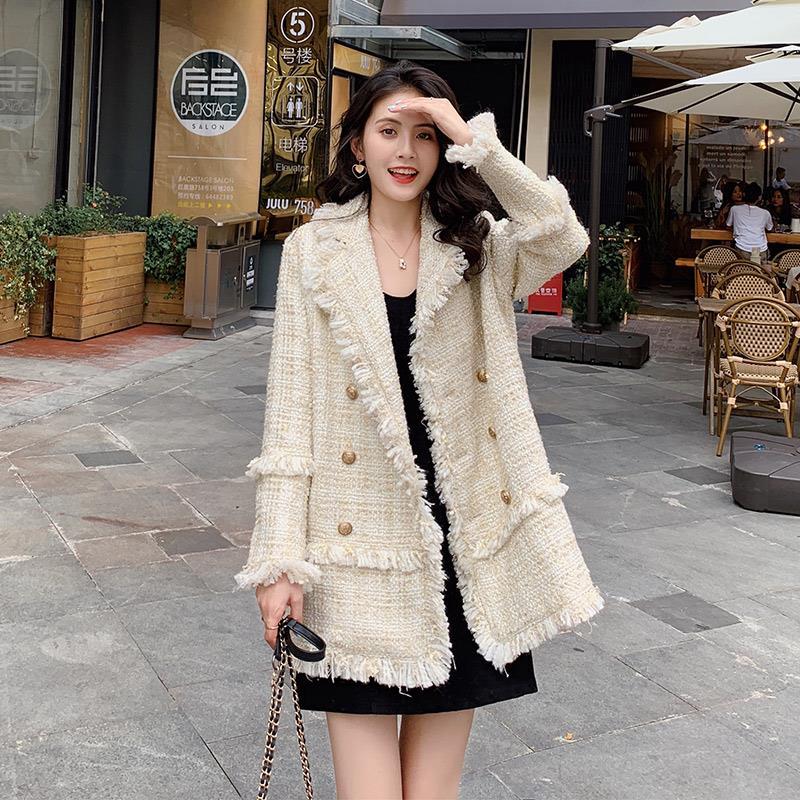 Celebrity white suit jacket female 2023 new Korean version of small fragrance style tweed loose casual suit autumn and winter