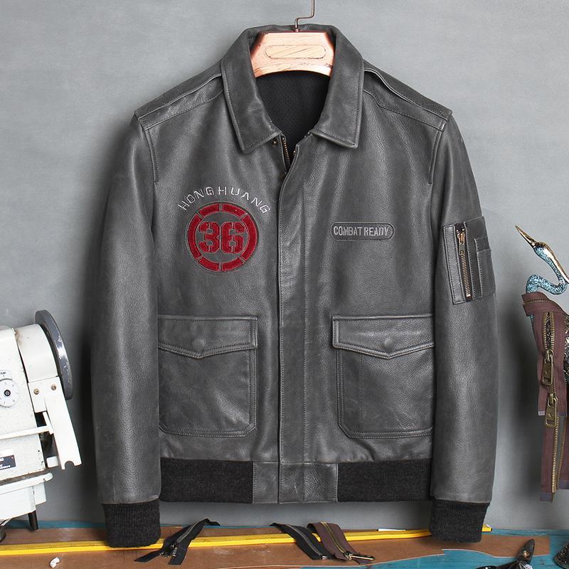 空军真皮皮衣男翻领复古风头层牛皮飞行员服机车夹克皮衣男g1外套