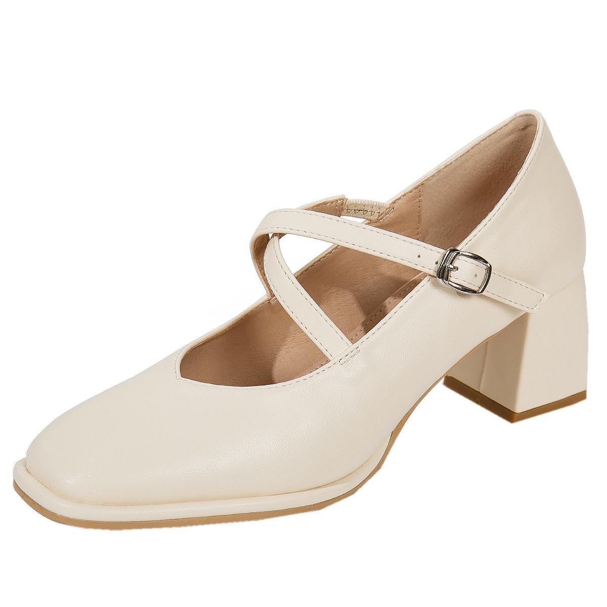 口中交叉高跟鞋复古单鞋夏秋季玛丽赫本