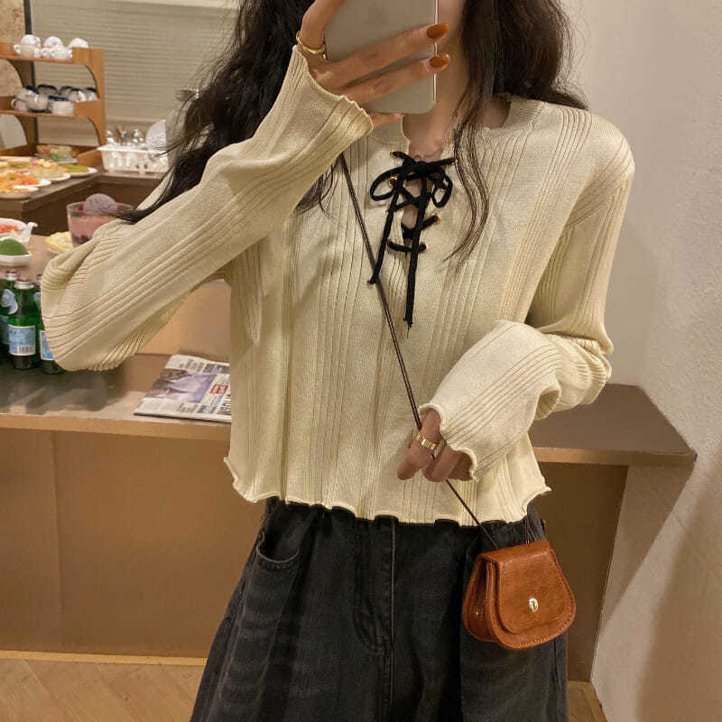 2023 Spring and Autumn New Korean Style Loose and Western Style Student Long Sleeve Knitted Sweater Design Top for Women Ins Trend