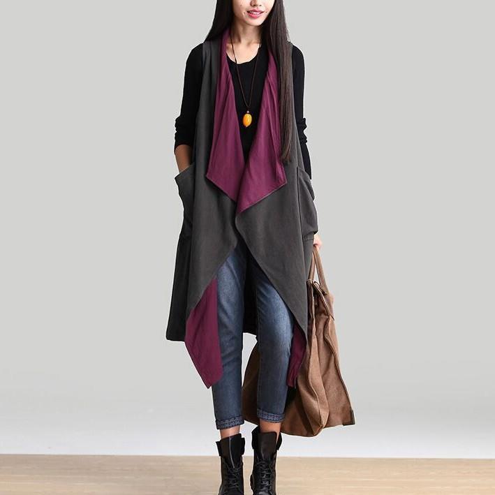 2020 spring and autumn new large-size women's clothing reversible vest casual loose literary color matching mid-length waistcoat jacket
